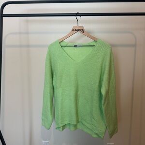 Zara Bright Green V-neck Knit Sweater